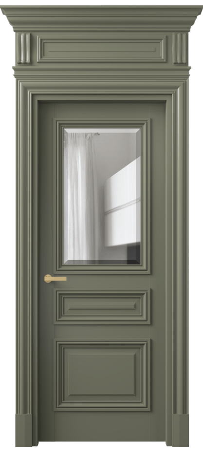 Межкомнатная дверь Антик 7304 Матовый оливковый тёмный Прозрачное стекло с фацетом Цена 162309 ₽ | Volhovec