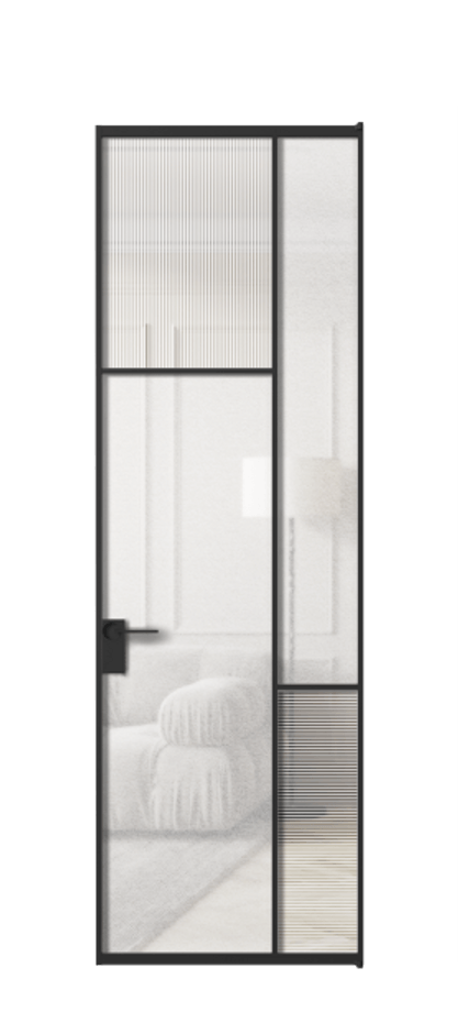 Межкомнатная дверь Mosaic АЛПЛ041.10 Алюминий Черный Рифлёное стекло "Дюна", триплекс, 6 мм + Фактурное стекло "Лёд", триплекс Цена 162290 ₽ | Volhovec