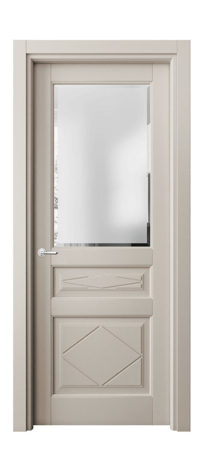 Межкомнатная дверь Toscana Rombo 6344 Бук светло-бежевый Сатинированное стекло с фацетом, 6 мм Цена 5080 AZE | Volhovec