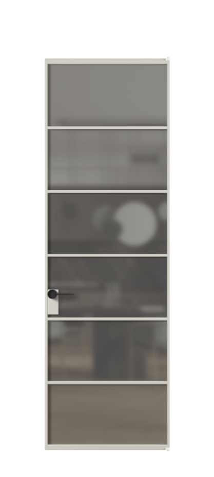 Алюминиевая дверь АЛПЛ040.04 Алюминий тёплый серый Сатинированное серое стекло, триплекс Цена 149470  | Volhovec