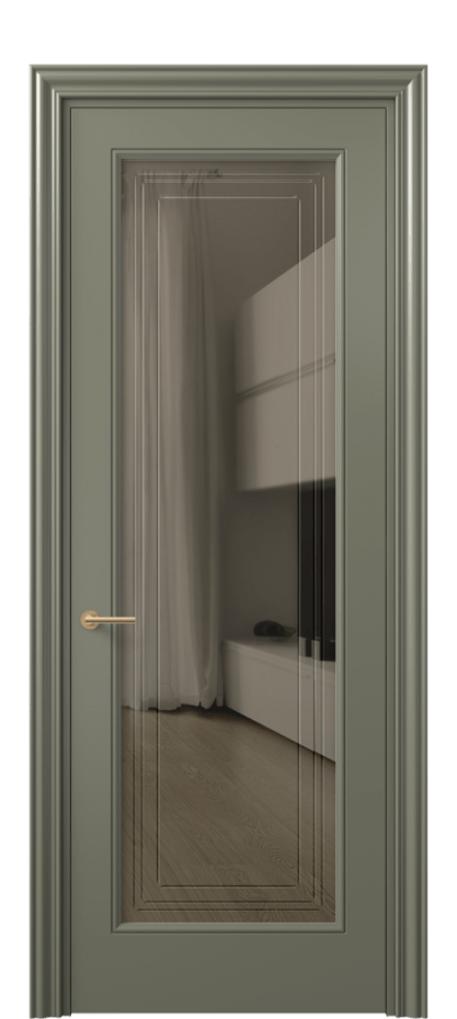 Межкомнатная дверь Mascot 8400 Матовый оливковый тёмный Прозрачное бронзовое стекло с гравировкой "Грани", триплекс Цена 69959 ₽ | Volhovec