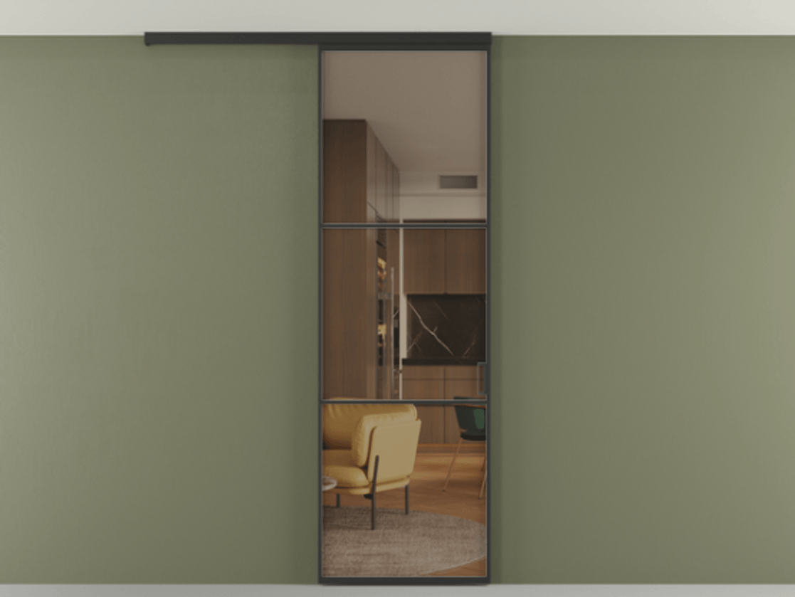 Перегородка Формато вдоль стены на потолок 1 створка АЛПР 040.03 Алюминий Черный Прозрачное бронзовое стекло, триплекс Цена 112850 ₽ | Volhovec