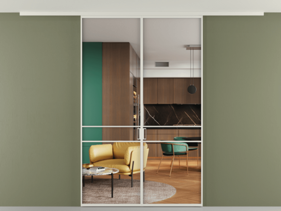 Перегородка Formato вдоль стены на потолок двустворчатая #VENDORCODE# #FURNISH# #GLASS# Цена #PRICE#  | Volhovec