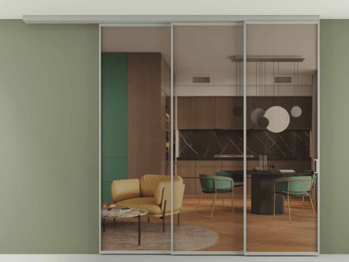 Перегородка Формато вдоль стены на потолок 3 створки с синхронным механизмом АЛПР 040.01 Алюминий нейтральный серый Прозрачное бронзовое стекло, триплекс. Цена 370608 ₽ 1. Полотно 2 шт. (800/2100 мм)
2. Комплект установки раздвижной системы
3. Базовый комплект фурнитуры
4.Ручка Рондо. Фабрика дверей Волховец 8 (800) 551 43 19 Перегородка Формато вдоль стены на потолок 3 створки с синхронным механизмом АЛПР 040.01 Алюминий нейтральный серый Прозрачное бронзовое стекло, триплекс Цена 370608 ₽ | Volhovec