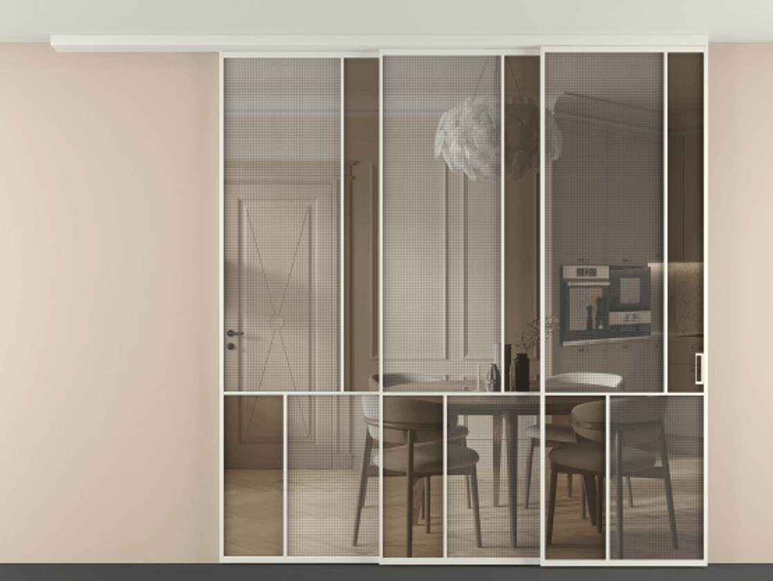 Перегородка Mosaic вдоль стены телескопик синхро-3 #VENDORCODE# #FURNISH# #GLASS# Цена #PRICE#  | Volhovec