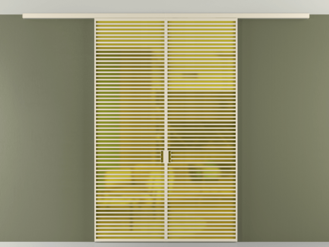 Межкомнатная дверь New Перегородка Formato вдоль стены на потолок двустворчатая АЛПР 040.07 Алюминий бежево-серый Сатинированное жёлтое стекло, триплекс Цена 367356  | Volhovec