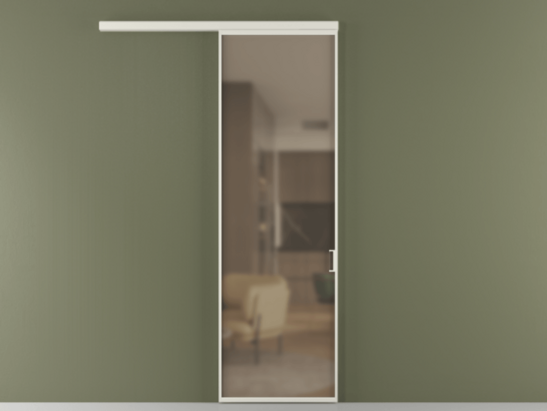 Перегородка Formato вдоль стены одностворчатая АЛПР 040.01 Алюминий Белый Сатинированное бронзовое стекло, триплекс Цена 97740 ₽  | Volhovec