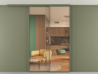 Алюминевая перегородка АЛПР 040.01_АОТ_ПРОЗ ОРАНЖ_new. Цвет Алюминий оливковый тёмный. Материал Алюминий в эмали. Коллекция Перегородка Formato вдоль стены на потолок телескопик синхро 2. Картинка.