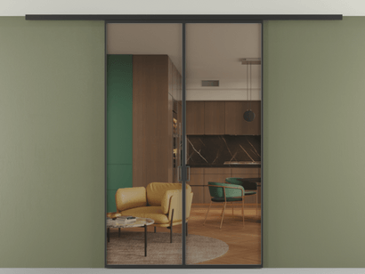 Алюминевая перегородка pv2_01 Бронза прозрачное ЧЕР. Цвет Алюминий Черный. Материал Алюминий. Коллекция Перегородка Formato вдоль стены на потолок двустворчатая. Картинка.