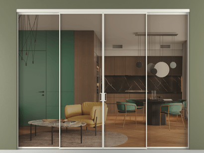 Алюминевая перегородка vn2+2_01 Бронза триплекс БЕЛ. Цвет Алюминий Белый. Материал Алюминий. Коллекция Перегородка Formato внутри проёма четырёхстворчатая. Картинка.