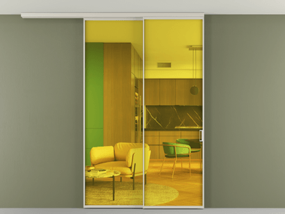 Алюминевая перегородка АЛПР 040.01_АОС_ПРОЗ ЖЕЛ_new. Цвет Алюминий облачно-серый. Материал Алюминий в эмали. Коллекция Перегородка Formato вдоль стены на потолок телескопик синхро 2. Картинка.