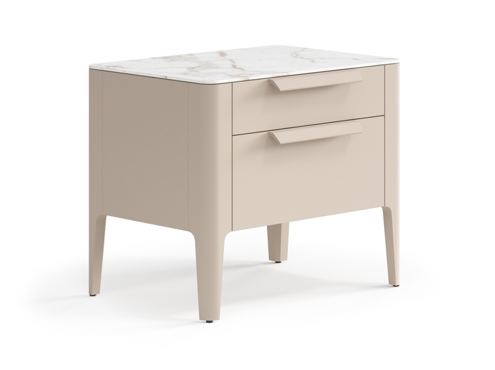 Мебель Тумба прикроватная Piega 2 ящика. Цвет Матовый бисквитный. Материал Гладкая эмаль. Коллекция Тумба прикроватная Piega 2 ящика. Картинка.