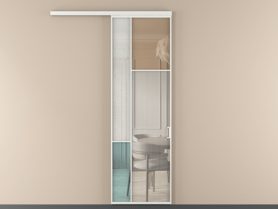 Алюминевая перегородка vd1_5 Алюминий светло-серый Четыре стекла. Цвет Алюминий светло-серый. Материал Алюминий в эмали. Коллекция Перегородка Mosaic вдоль стены 1 створка. Картинка.