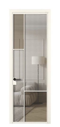 Дверь межкомнатная АЛПЛ041.13 АПБЛ MS+Бронза триплекс. Цвет Алюминий пудровый белый. Материал Алюминий в эмали. Коллекция Mosaic. Картинка.