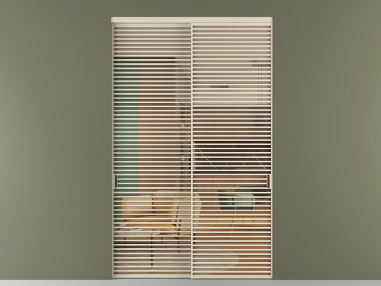 Алюминевая перегородка vn2_07_ Алюминий бежево-серый Прозрачное оранжевое стекло, триплекс, 6мм. Цвет Алюминий бежево-серый. Материал Алюминий в эмали. Коллекция Перегородка Formato внутри проёма 2 створки. Картинка.