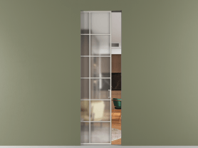 Алюминевая перегородка АЛПР 040.05 МОС Matelux Crystalvision. Цвет Алюминий облачно-серый. Материал Алюминий в эмали. Коллекция Перегородка Formato скрытый пенал 1 створка. Картинка.