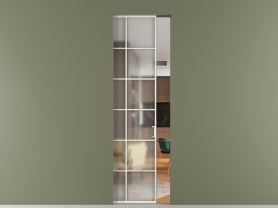 Алюминевая перегородка АЛПР 040.05 МЖМ Matelux Crystalvision. Цвет Алюминий жемчужный. Материал Алюминий в эмали. Коллекция Перегородка Formato скрытый пенал 1 створка. Картинка.