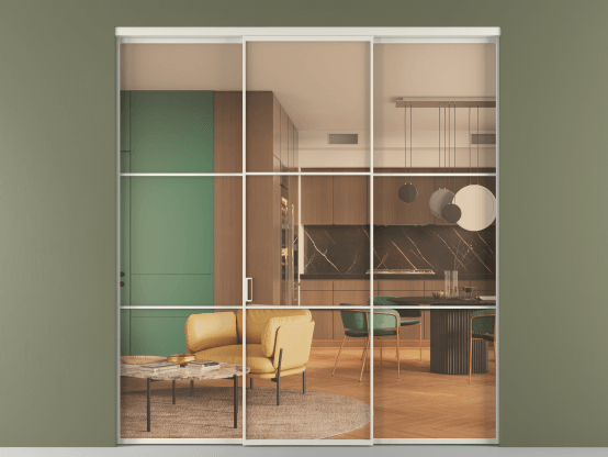 Алюминевая перегородка АЛПР 040.03_БЕЛ_ПРОЗ ОРАНЖ_new. Цвет Алюминий Белый. Материал Алюминий. Коллекция Перегородка Формато внутри проёма 3 створки. Картинка.