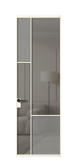 Дверь межкомнатная АЛПЛ041.13 АЖМ сатин матовое + Серый прозрачное. Цвет Алюминий жемчужный. Материал Алюминий в эмали. Коллекция Мозаик. Картинка.