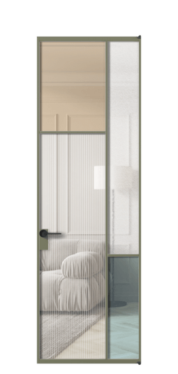 Дверь межкомнатная АЛПЛ041.10 АОТ 4 стекла. Цвет Алюминий оливковый тёмный. Материал Алюминий в эмали. Коллекция Mosaic. Картинка.