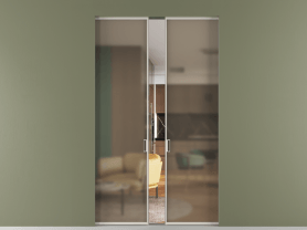 Алюминевая перегородка АЛПР 040.01 МОС Бронза сатин триплекс. Цвет Алюминий облачно-серый. Материал Алюминий в эмали. Коллекция Перегородка Formato скрытый пенал 2 створки. Картинка.