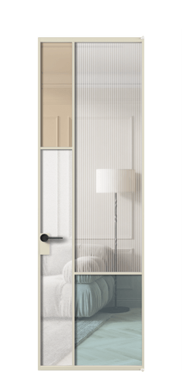 Дверь межкомнатная АЛПЛ041.13 АБСР 4 стекла. Цвет Алюминий бежево-серый. Материал Алюминий в эмали. Коллекция Mosaic. Картинка.