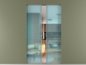 Алюминевая перегородка АЛПР 040.02 МНСР САТ ГОЛ. Цвет Алюминий нейтральный серый. Материал Алюминий в эмали. Коллекция Перегородка Formato скрытый пенал 2 створки. Картинка.